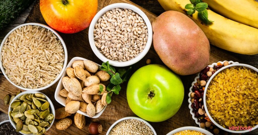 Whole food carbohydrates including brown rice, barley, quinoa, beans, sweet potato, apples and bananas, for reintroducing carbs after keto
